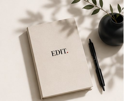 A notebook and pen on a warm, sunlit desk